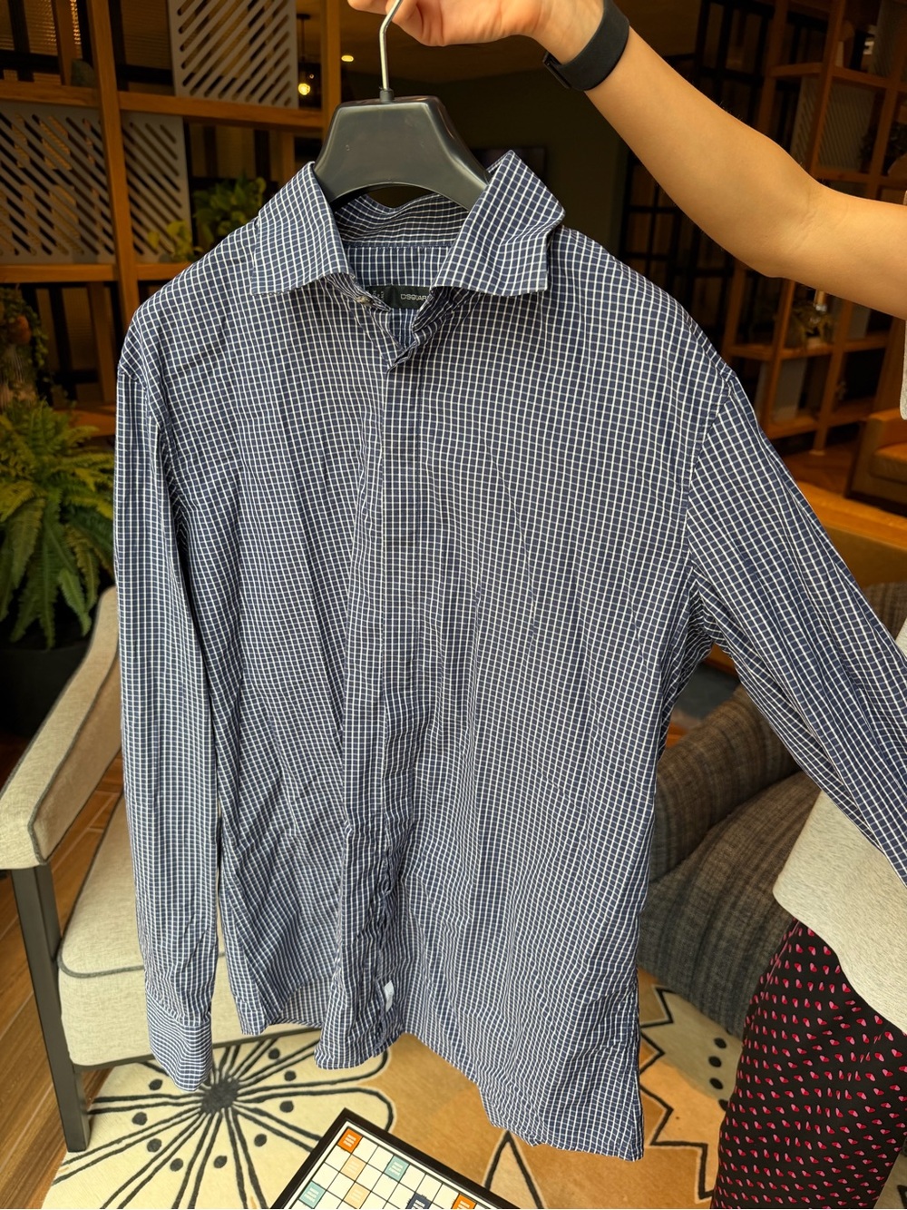 DSQUARED2 Men's Navy Check Long-Sleeve Button-Up Shirt